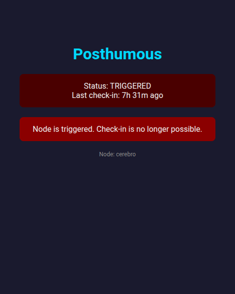 Check-in page in TRIGGERED state, the TOTP form is replaced with a message explaining the node is triggered